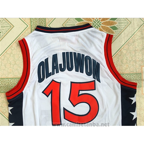 Camiseta USA 1996 Hakeem Olajuwon #15 Blanco